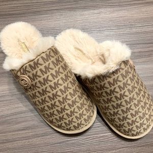 Micheal kors Janis Faux Fur-Lined Logo Jacquard Slipper